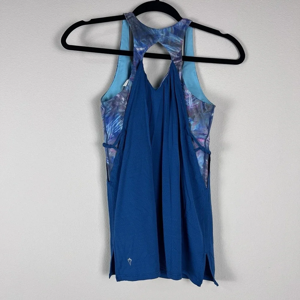 Ivivva Girls 14 Tank Top Blue Galaxy Print Layered Racerback Athletic Yoga Cheer